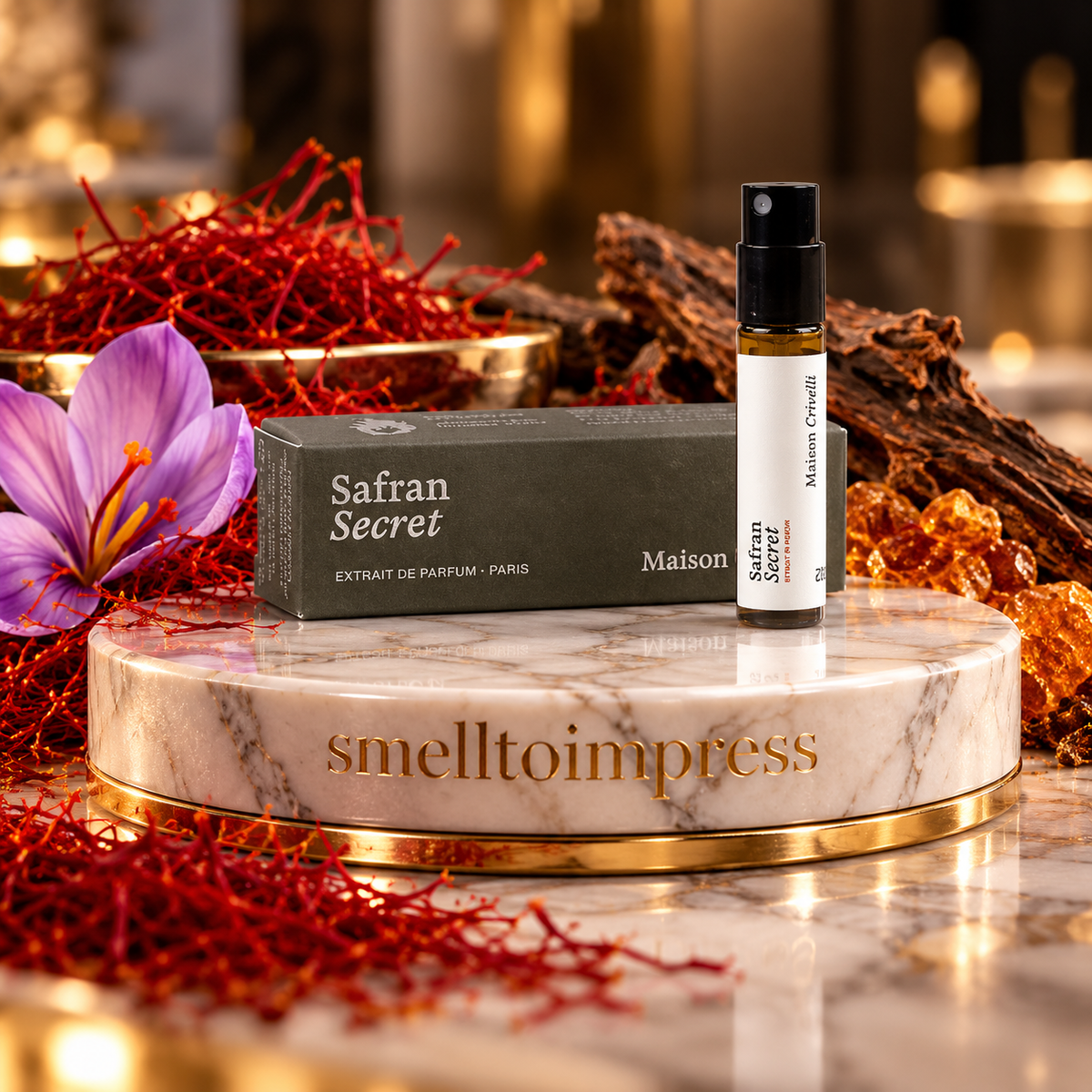 kuva Maison Crivelli Safran Secret virallisesta hajuvesinäytteestä 1,5 ml