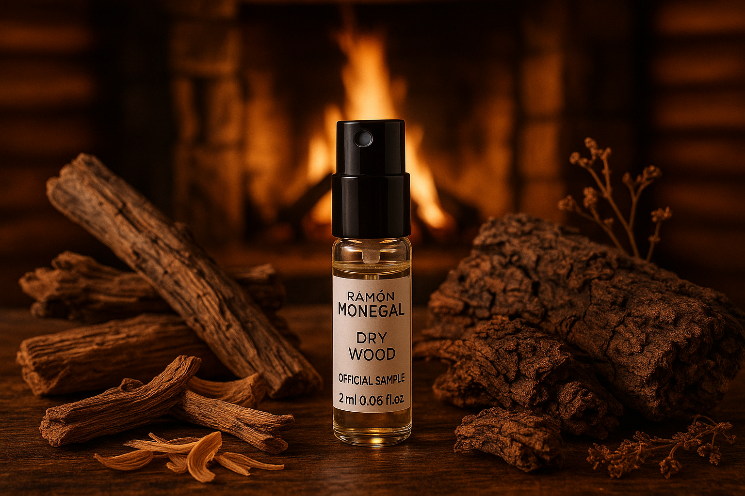 Ramon Monegal Dry Wood virallinen hajustenäyte 2 ml 0,06 fl.oz. hajustetestaaja